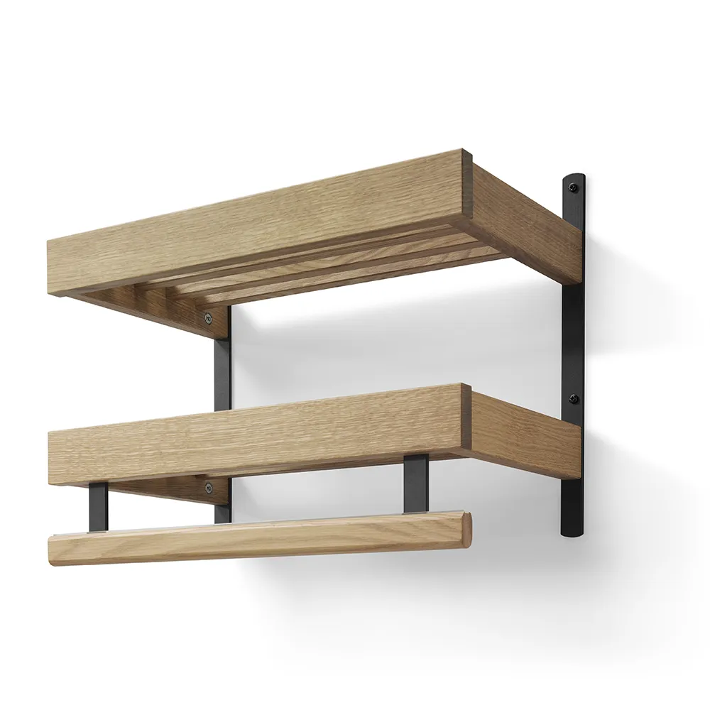 oscarssons möbel, nadja hatthylla 50 cm 2 plan lackad ek/mattsvart stål