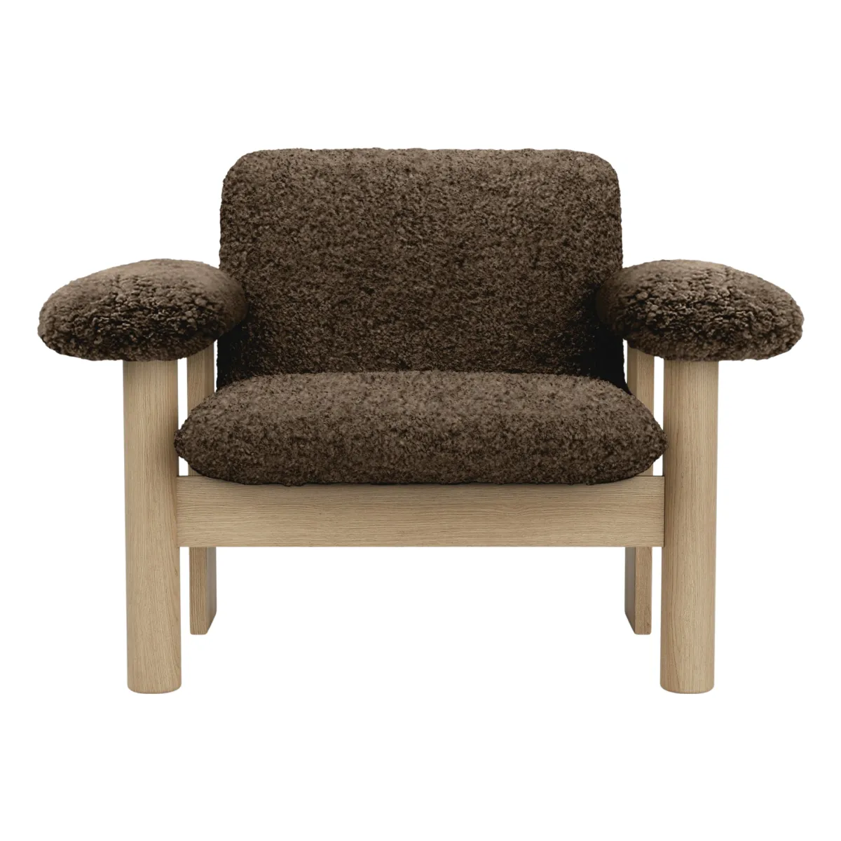 Brasilia loungestol, låg rygg, massiv ek, Sheepskin Nevotex Root