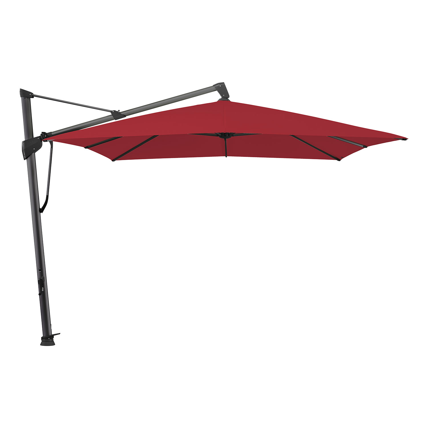 Sombrano S+ frihängande parasoll 300×300 cm kat.5 antracite alu / 646 rubino Glatz