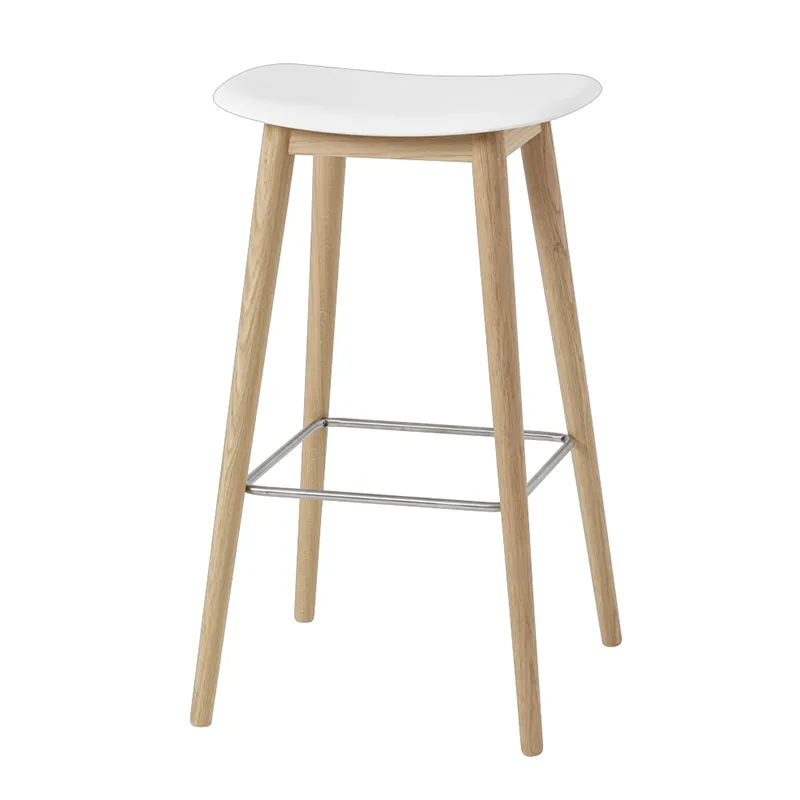muuto, fiber barpall hög wood base - 75 cm - natural white/oak