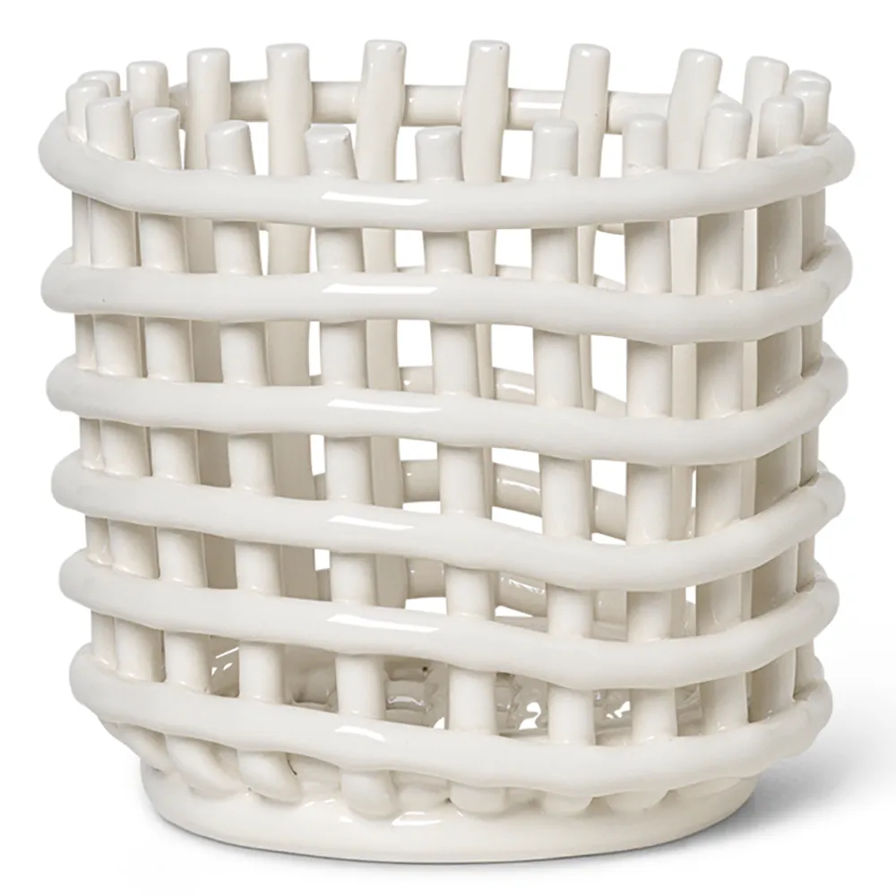 Produktfoto för Ferm Living - Ceramic Basket - Korg - Small - Off White - Ø16 x H14,5 cm