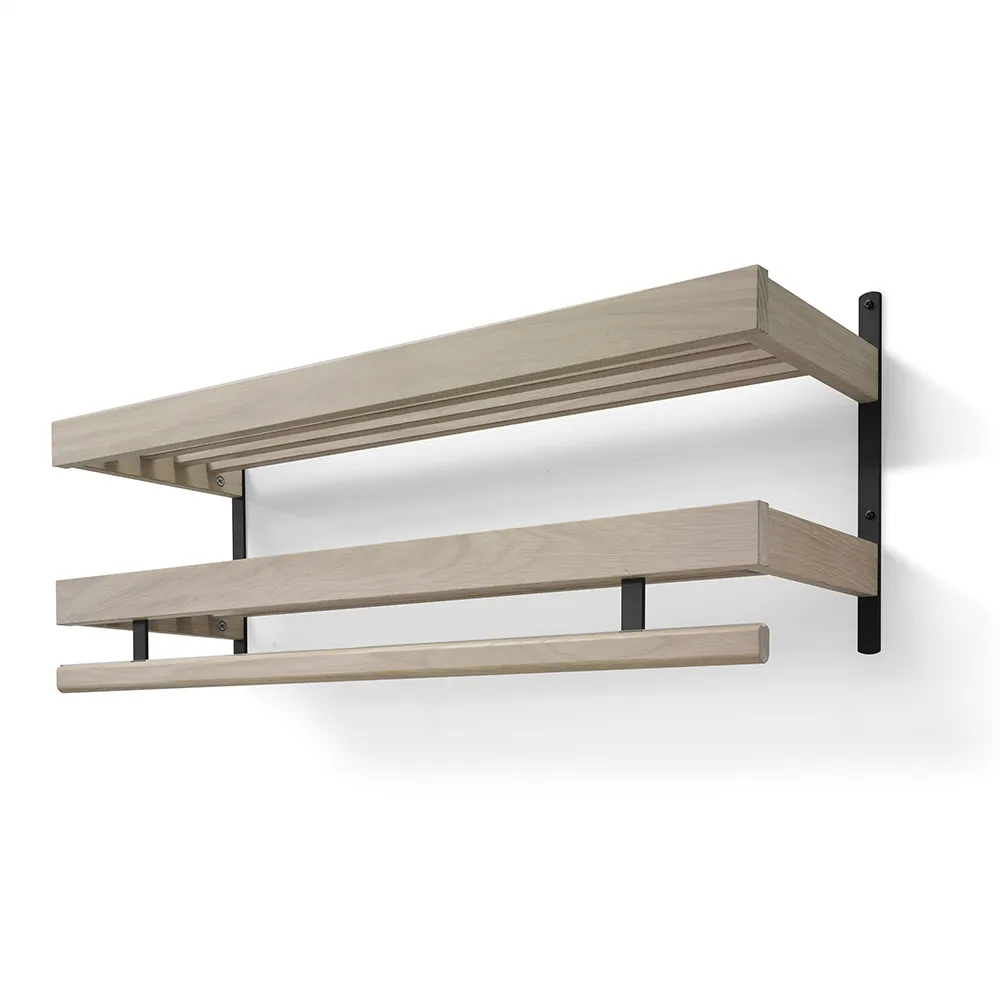 oscarssons möbel, nadja hatthylla 100 cm 2 plan vitoljad ek/mattsvart stål