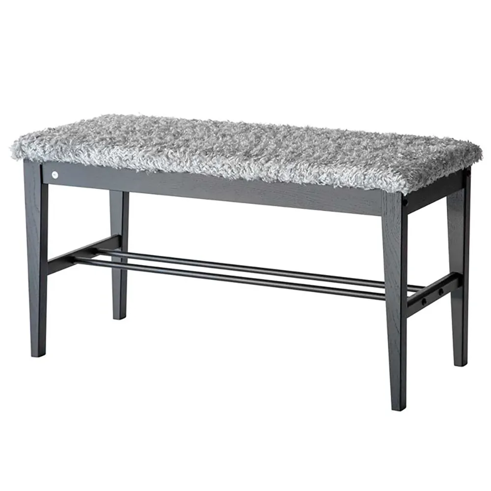 Oscarssons Möbel, Cora Bänk Svartbetsad Ek/Fårskinnslook Ljusgrå