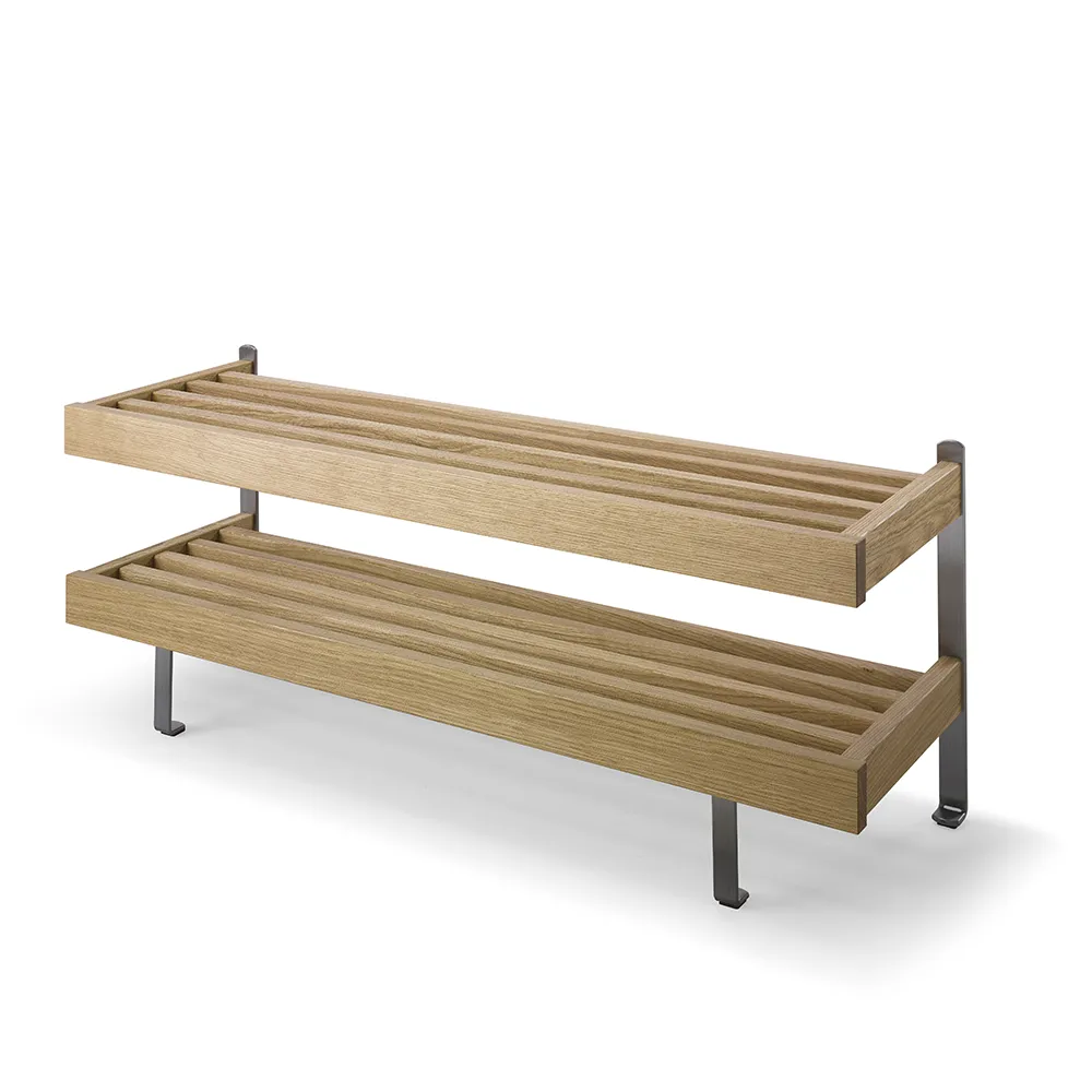 oscarssons möbel, nadja skohylla 100 cm lackad ek/slipat stål