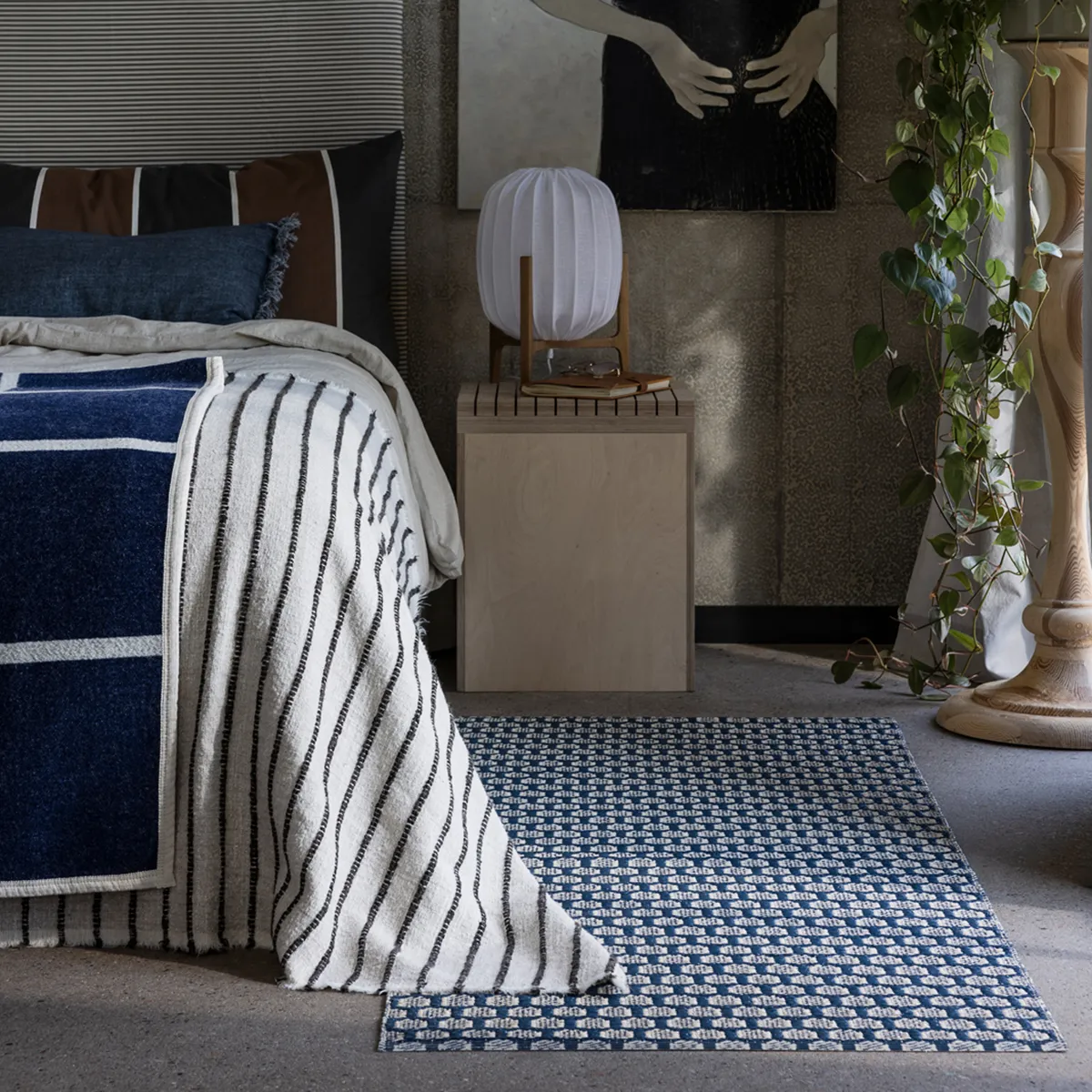 Vändbar Plastmatta MIMI Ocean Blue/Cream 70x360 cm