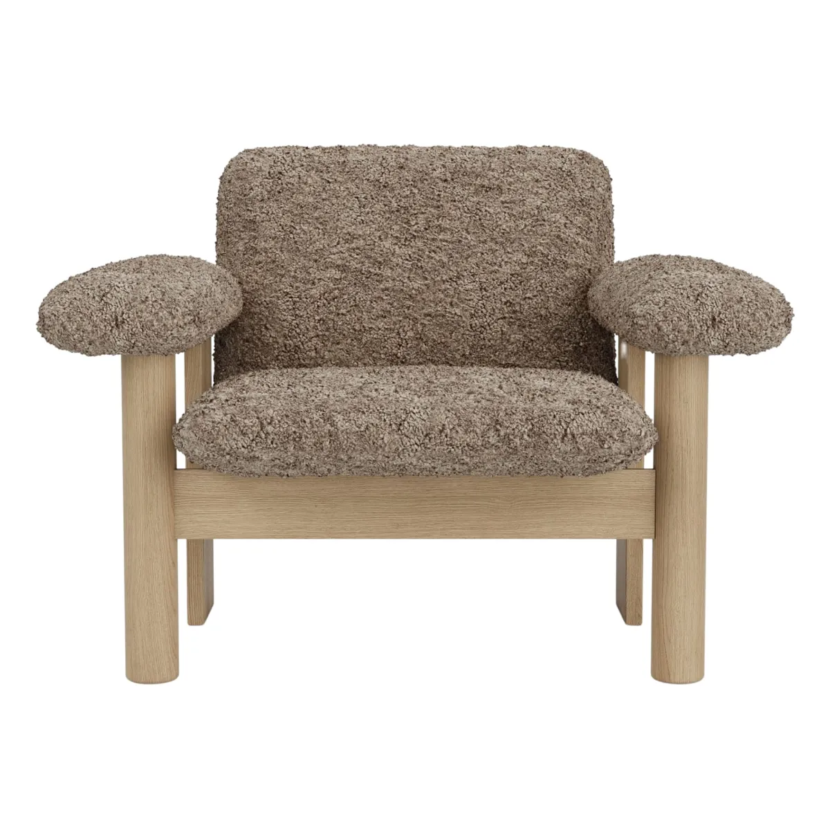 Brasilia loungestol helklädd låg rygg fyrbent underrede massiv ek natur, Sheepskin Nevotex Sahara