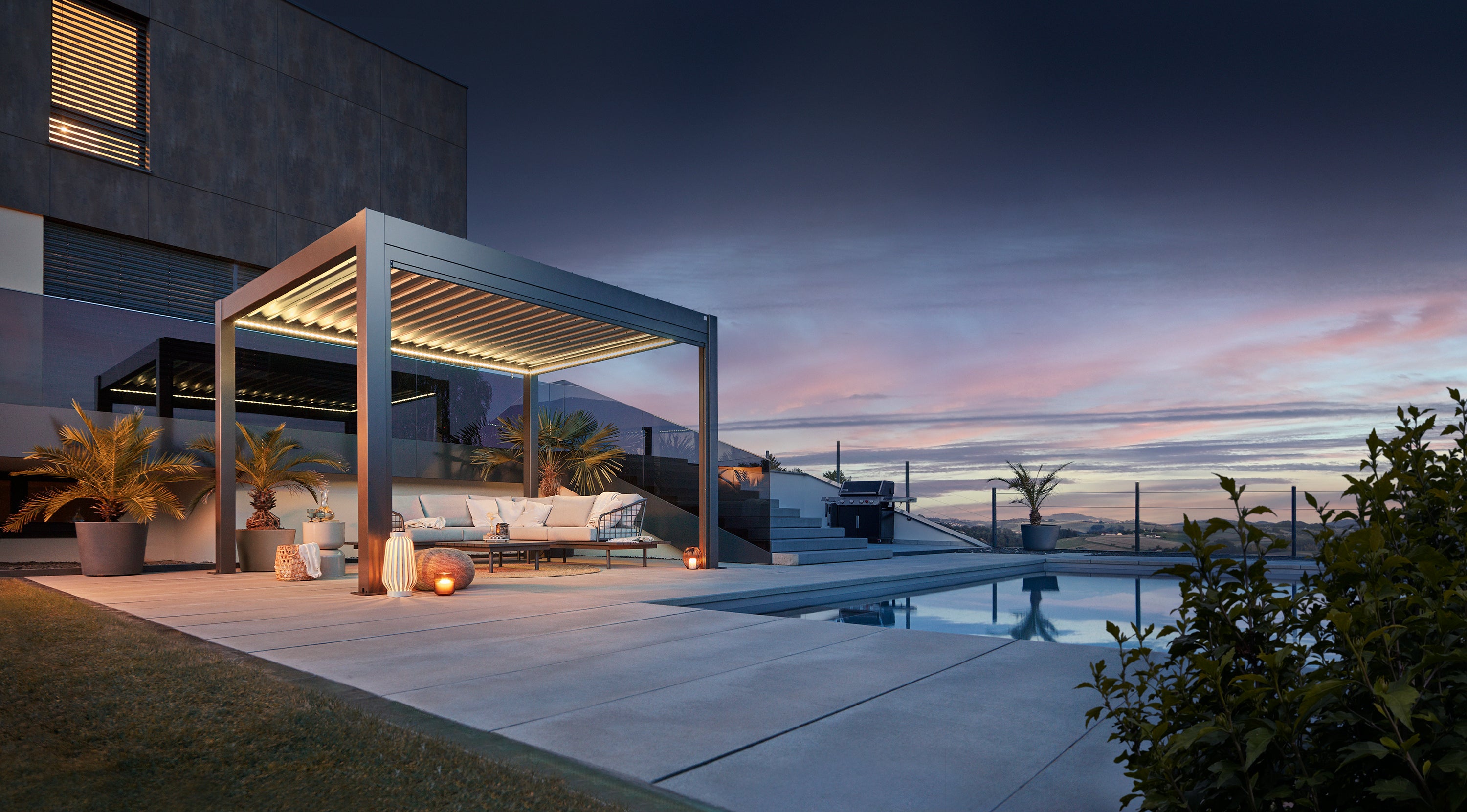 Pergola size 4 x 3 metallic quartz grey/silver