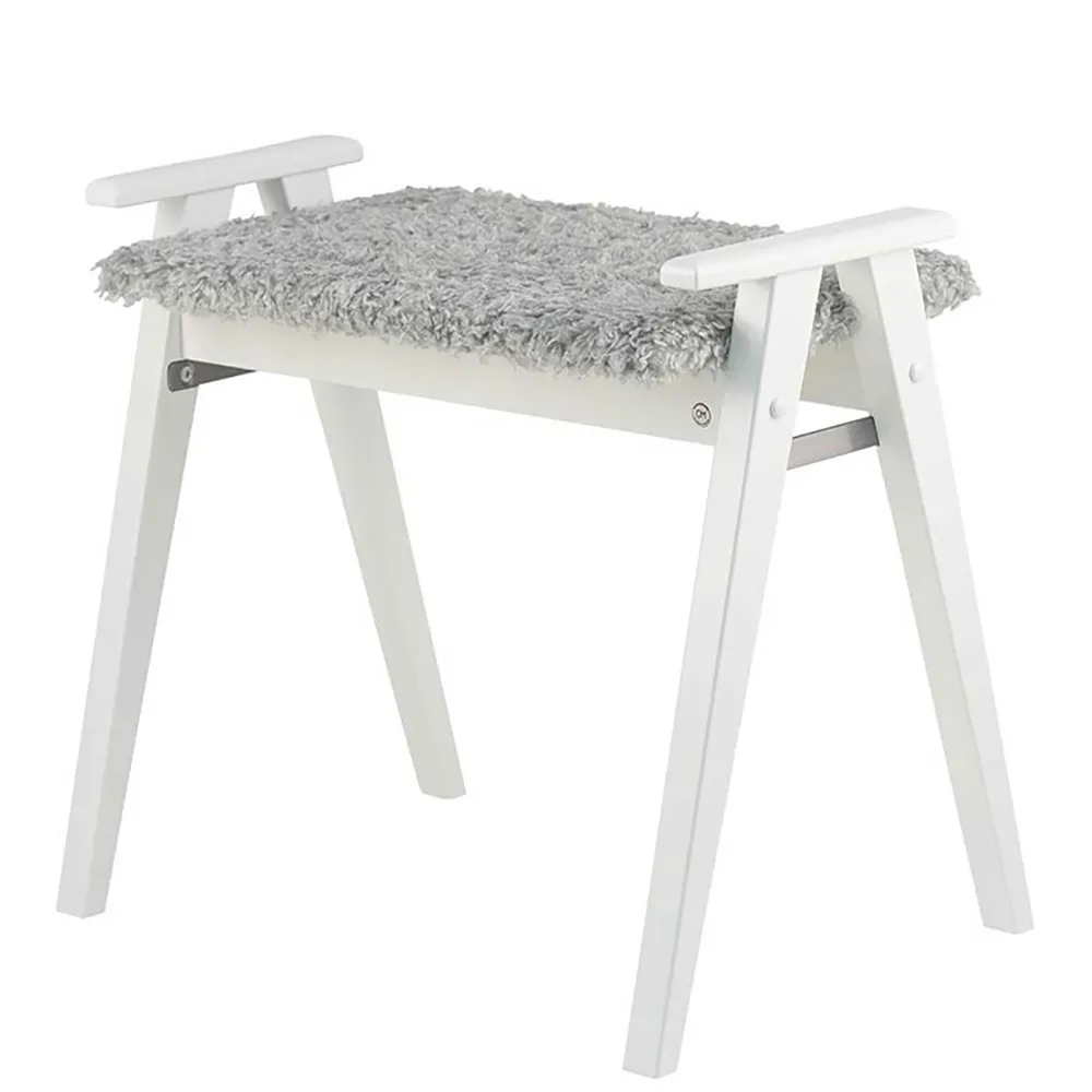 Oscarssons Möbel, Alme Pall Vitlackad Björk/Fårskinnslook ljusgrå