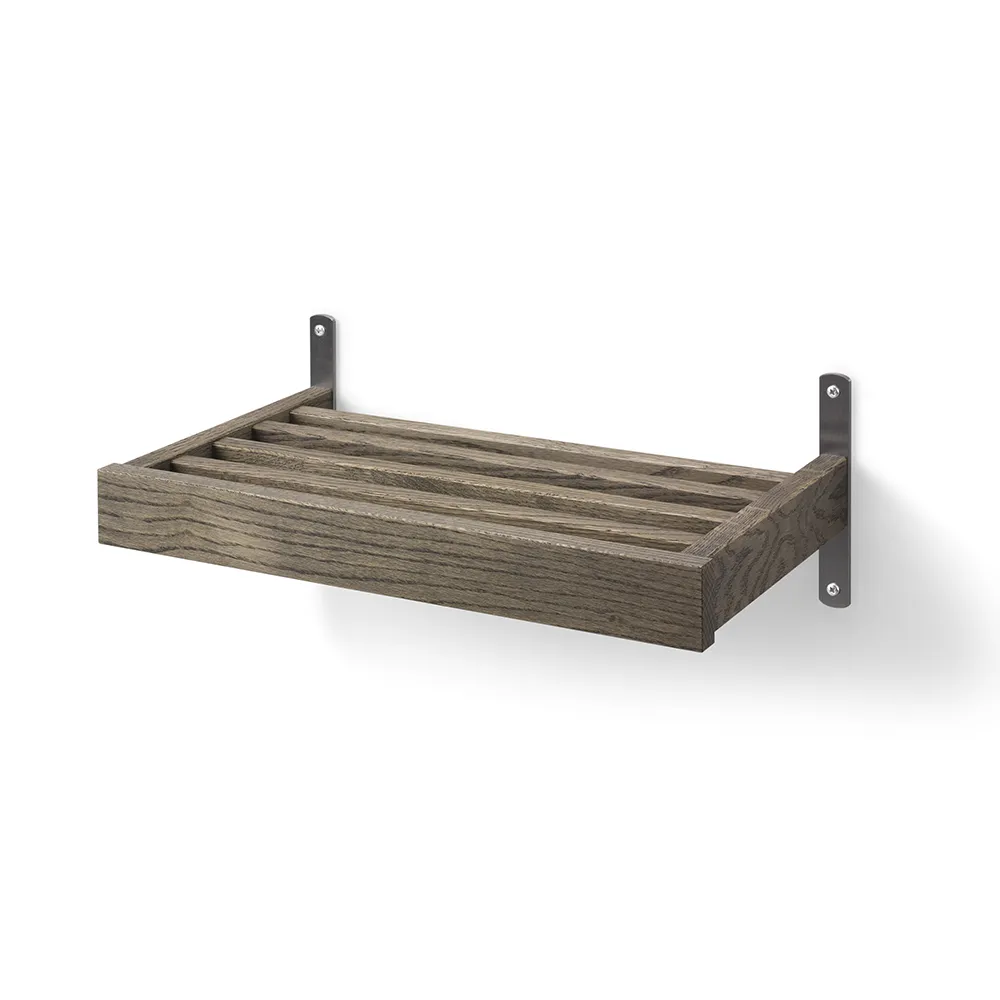 oscarssons möbel, nadja skohylla 50 cm väggmonterad rökt ek/slipat stål