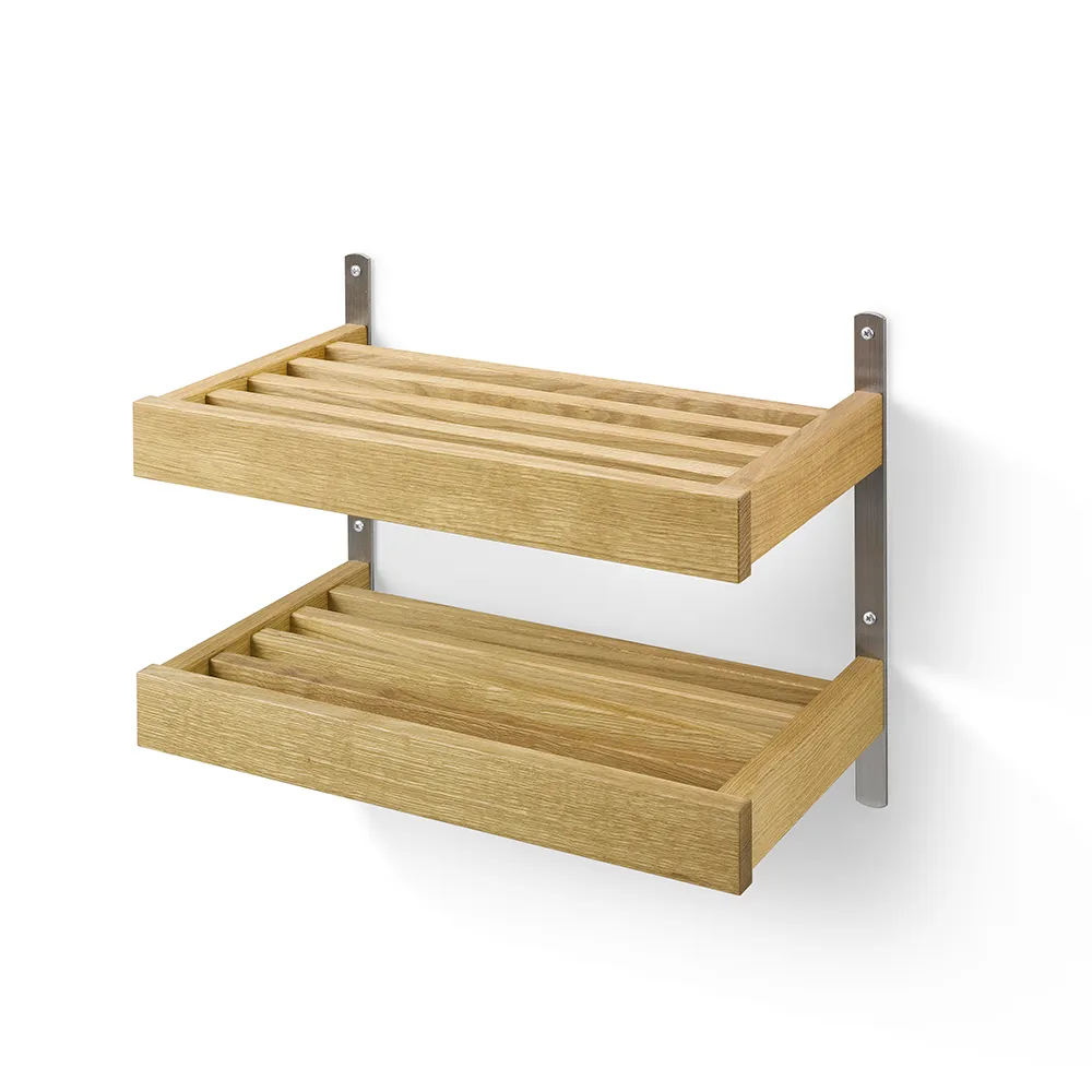oscarssons möbel, nadja skohylla 50 cm 2 plan väggmonterad lackad ek/slipat stål