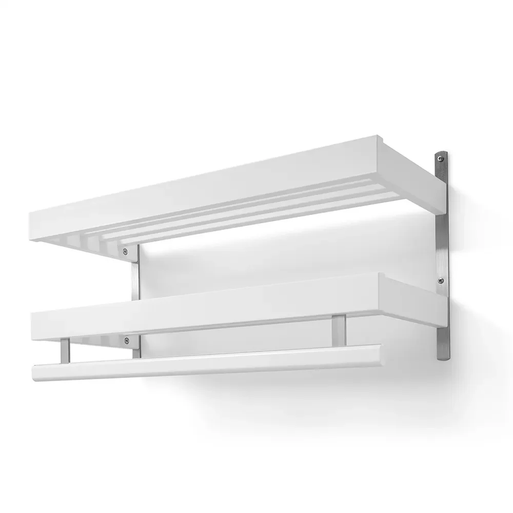 oscarssons möbel, nadja hatthylla 80 cm 2 plan vitlackad björk/slipat stål