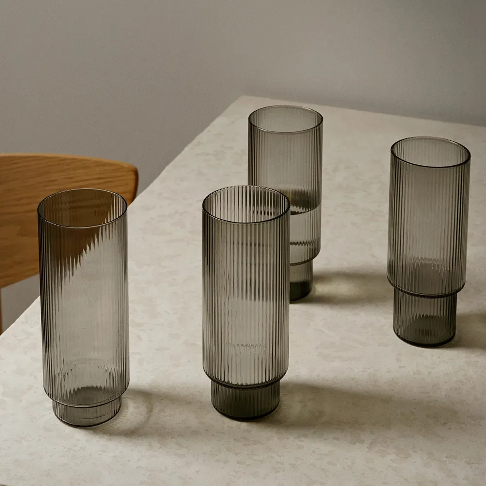 Alternativ bild 1 för ferm LIVING - Ripple Long Drink Glasses Set of 4 Smoked Grey ferm LIVING