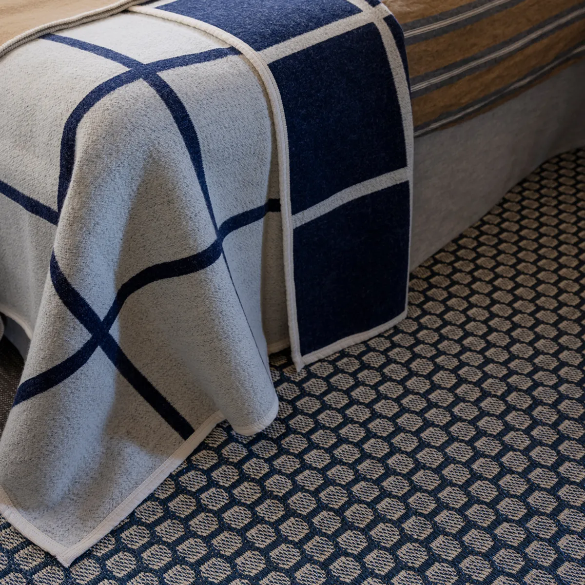 Vändbar Plastmatta MIMI Ocean Blue/Cream 70x360 cm