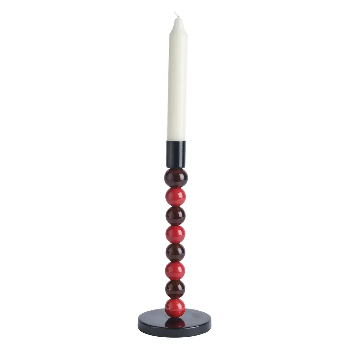 Ljusstake i järn och glaskulor Isabelle H:23 cm Röd/Brun