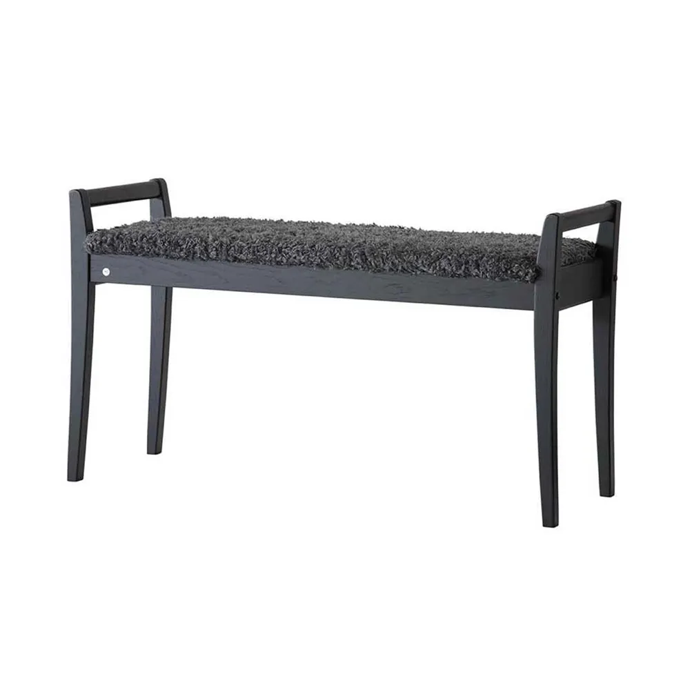 Oscarssons Möbel, Meja Bänk Svartbetsad Ek/Fårskinnslook Mörkgrå