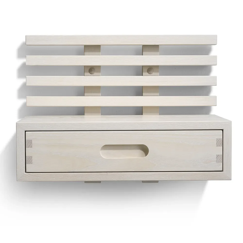 oscarssons möbel, zece sängbord med låda vitoljad ask