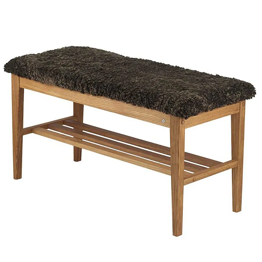 Oscarssons Möbel, Nadja Bänk Oljad Ek/Fårskinn brun