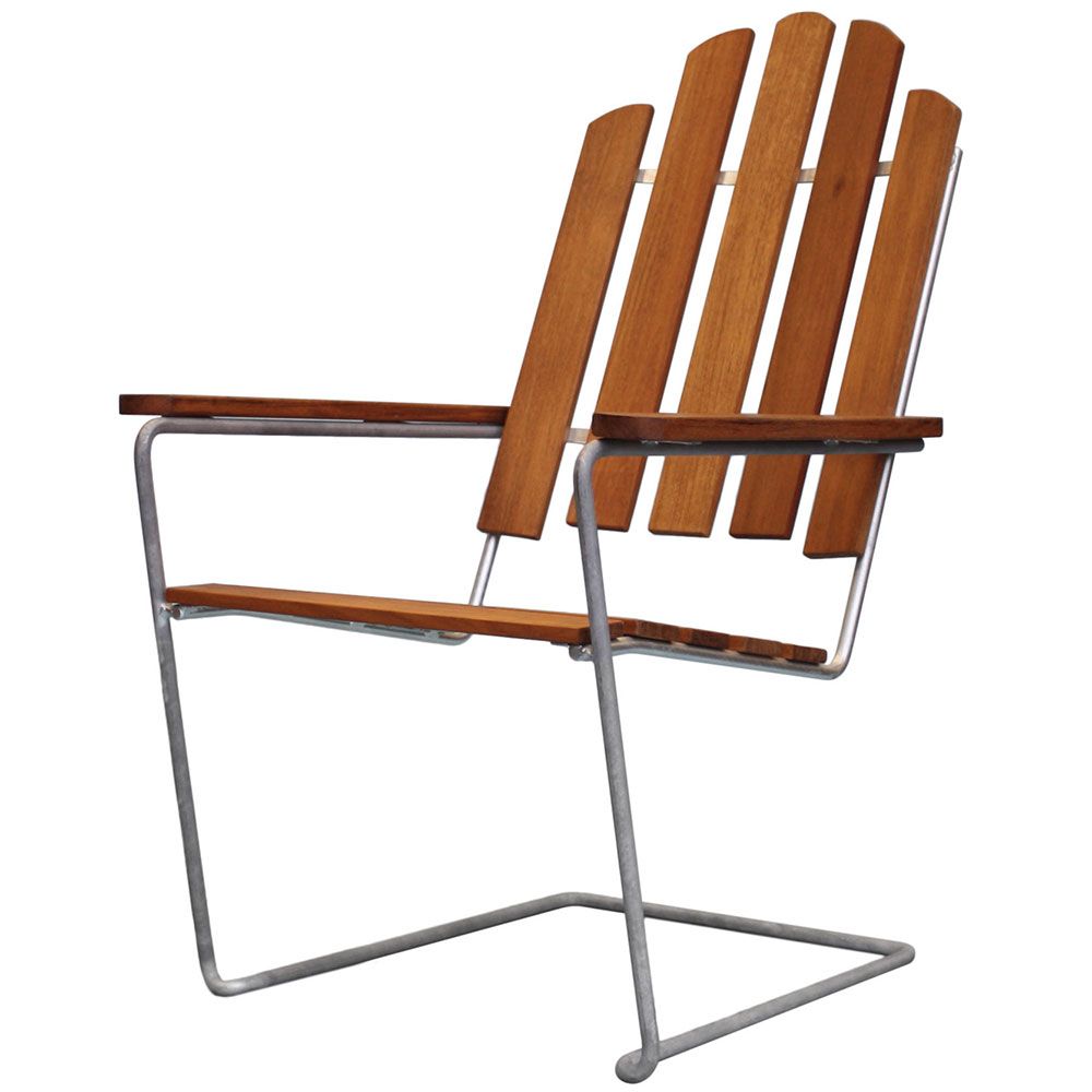 grythyttan stålmöbler, solstol a3 obehandlad teak / varmförzinkat stativ