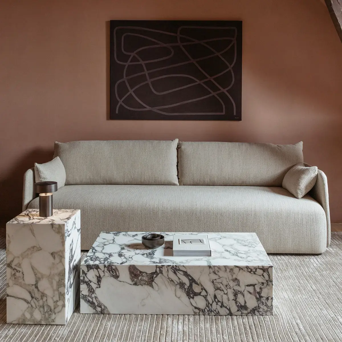 Plinth Soffbord marmor lågt Calacatta Viola