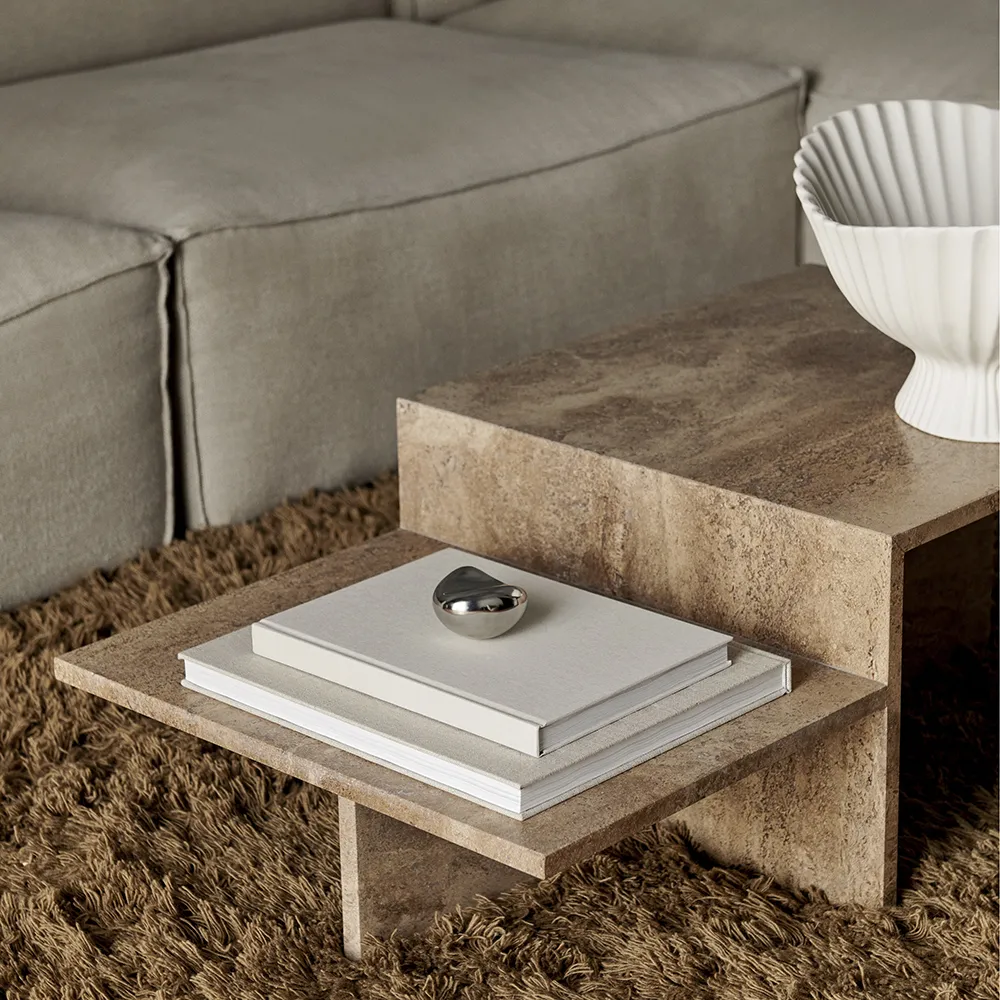 Alternativ bild 1 för Ferm Living - Distinct Side Table - Soffbord - Dark Brown Travertine - Large - W100 x H35 x D55 cm