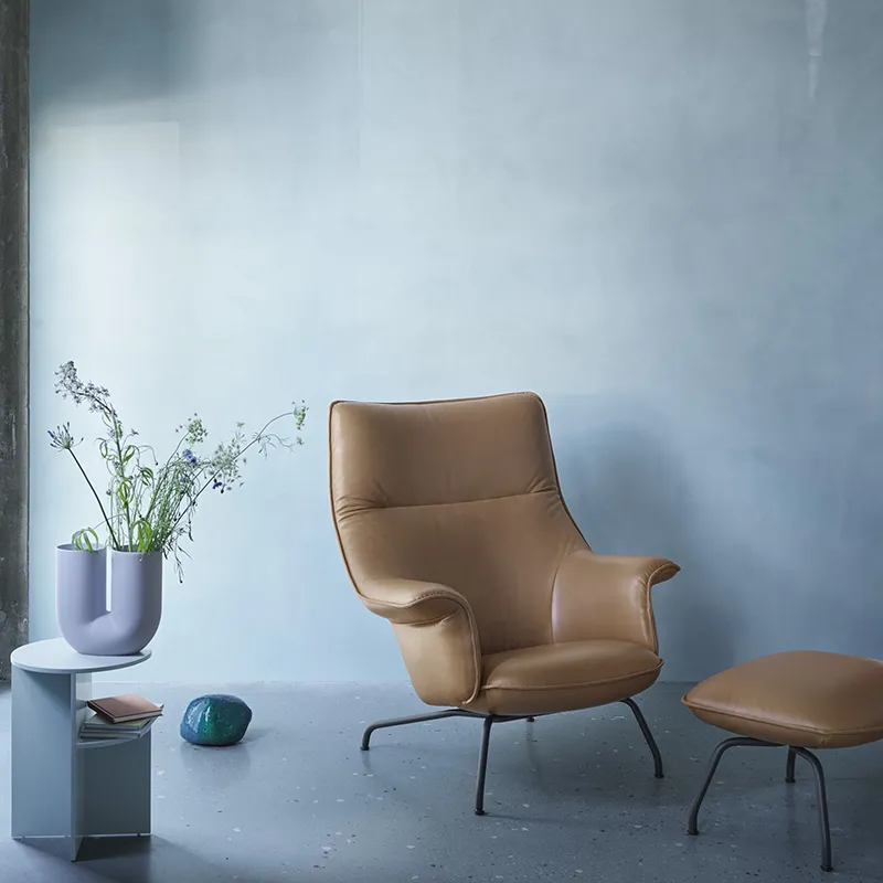 Doze Lounge Chair High Back Tube Base - Refine Leather Cognac Anthracit