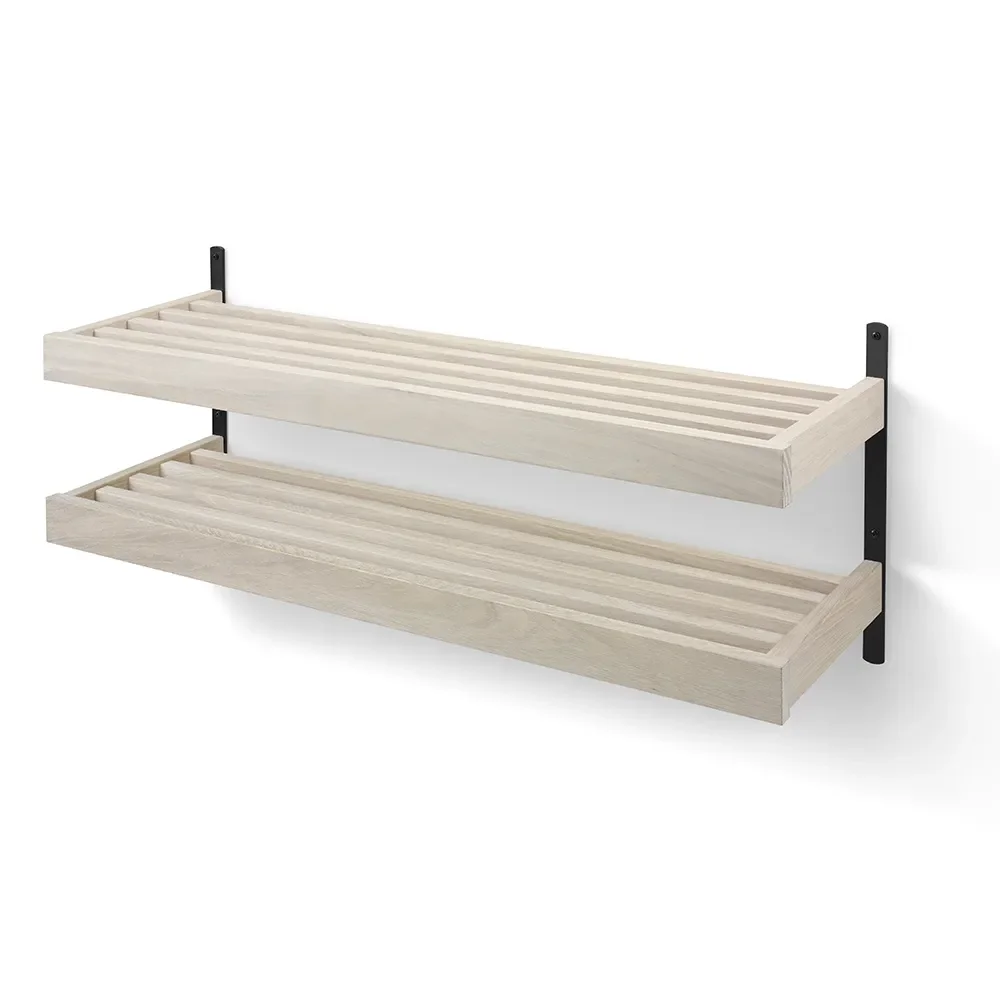oscarssons möbel, nadja skohylla 100 cm 2 plan väggmonterad vitoljad ek/mattsvart stål