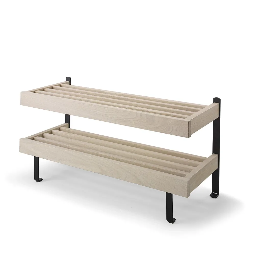 oscarssons möbel, nadja skohylla 80 cm vitoljad ek/mattsvart stål