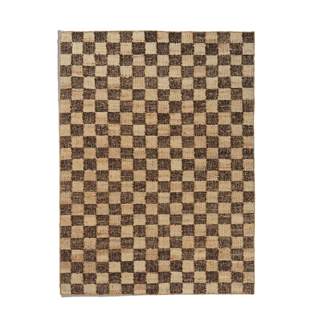 ferm living, handvävd ullmatta check 140x200 cm coffee