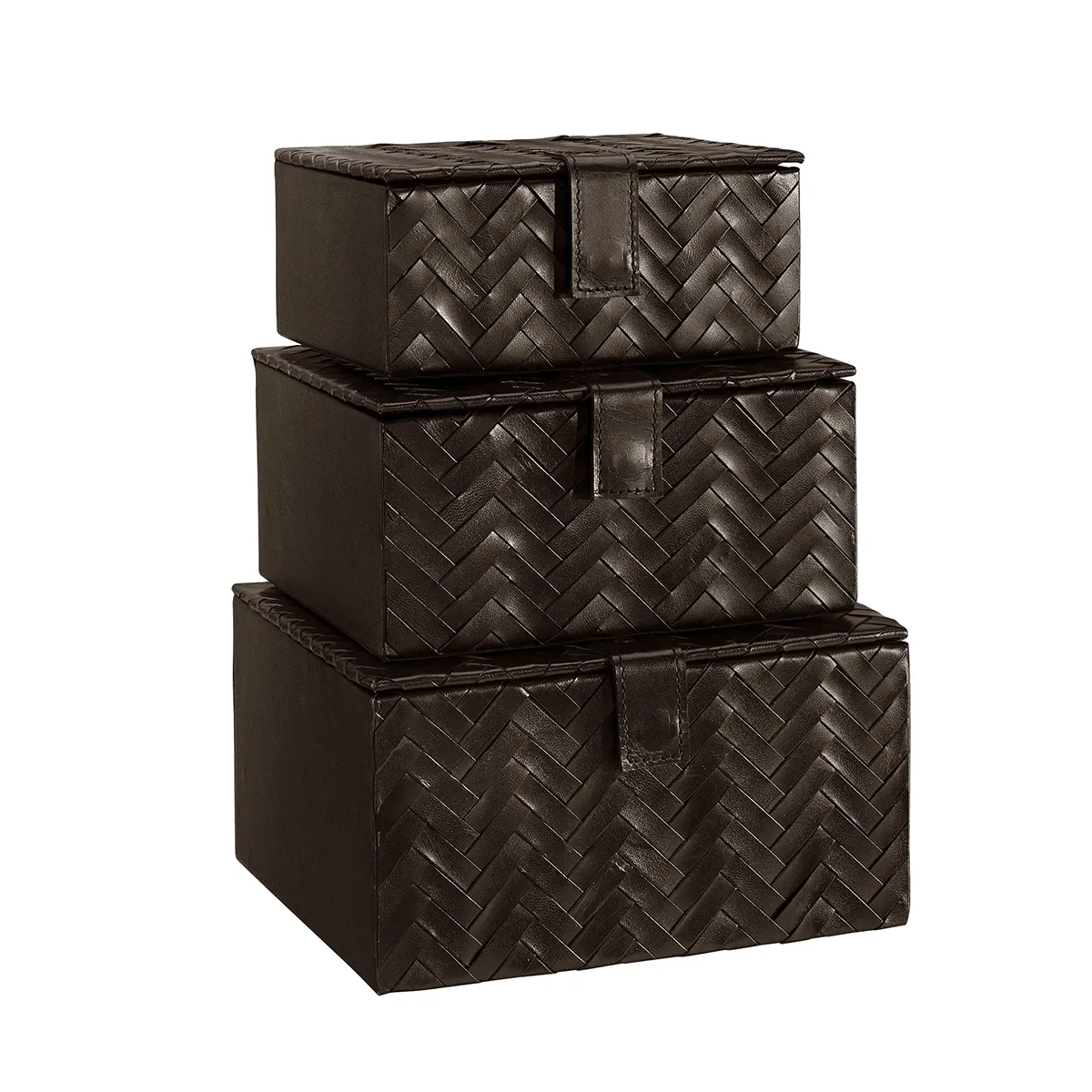 Förvaringsboxar i läder 3-pack Fontana