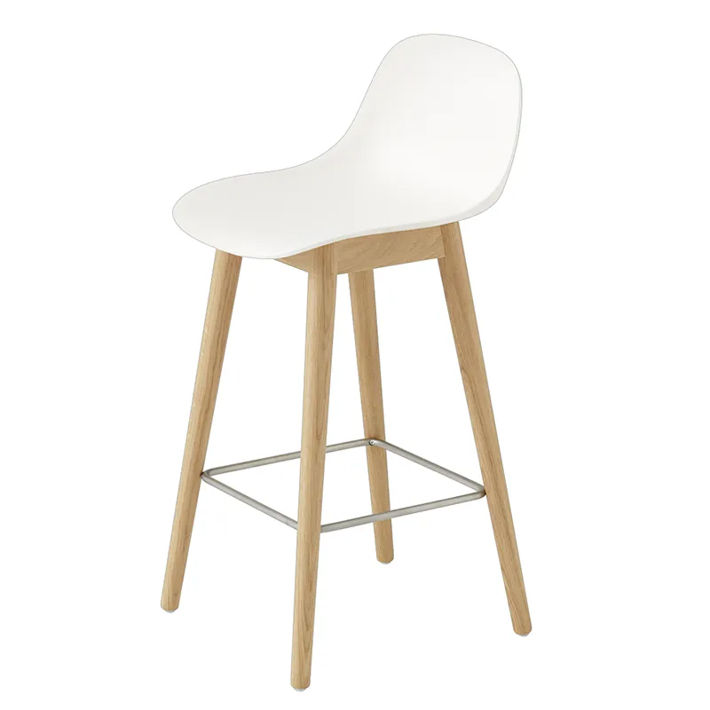 muuto, fiber barstol låg wood base - 65 cm - natural white