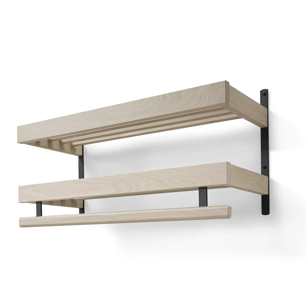 oscarssons möbel, nadja hatthylla 80 cm 2 plan vitoljad ek/mattsvart stål