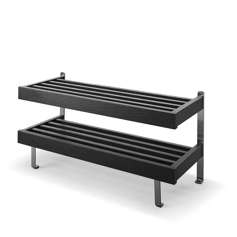 oscarssons möbel, nadja skohylla 80 cm svartbetsad ek/slipat stål