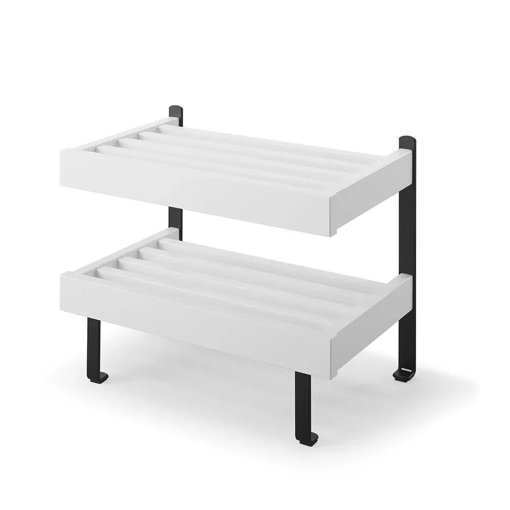 oscarssons möbel, nadja skohylla vitlackad björk/mattsvart stål