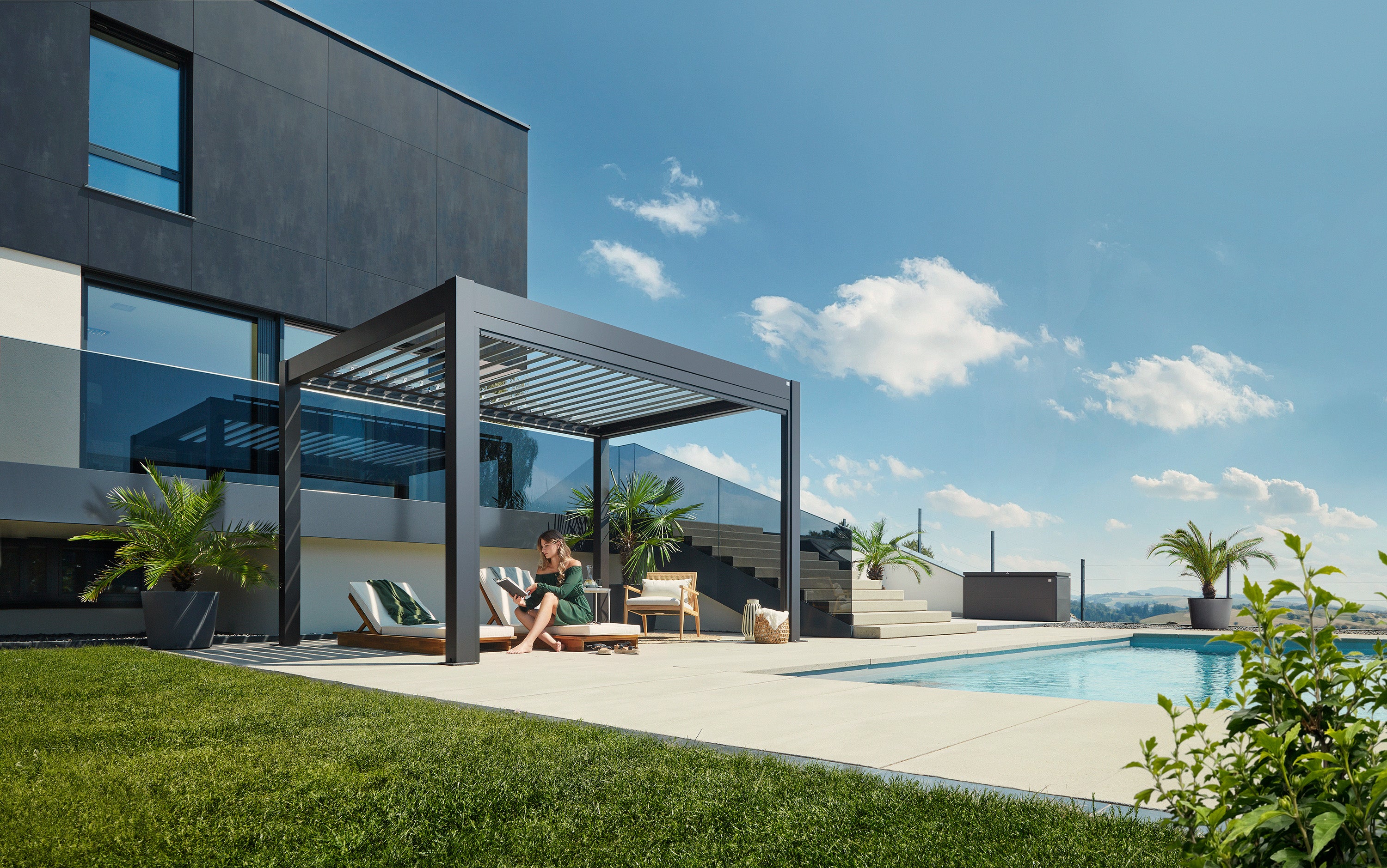 Pergola size 4 x 3 metallic quartz grey/silver