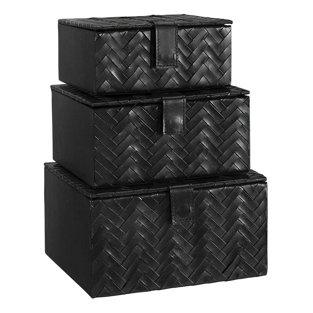 Artwood Fontana 3-set läderboxar svart