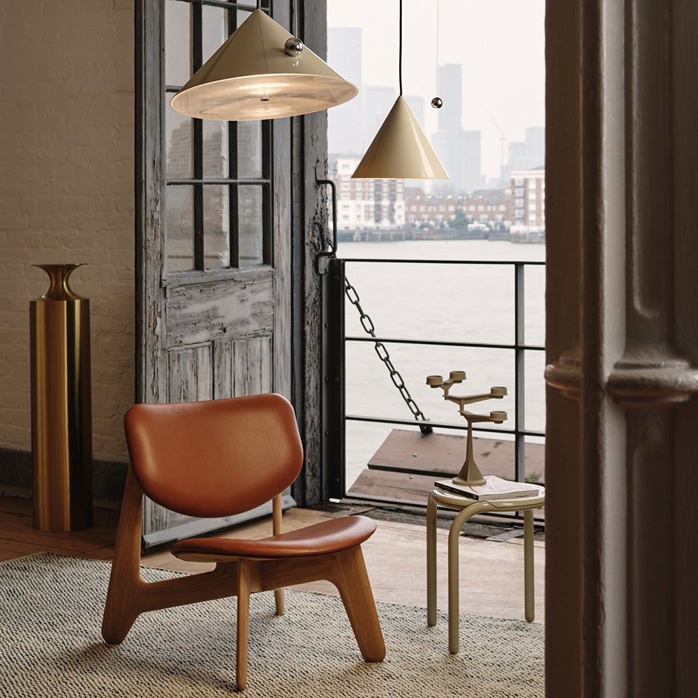 Slab loungestol natur cognacfärgat läder