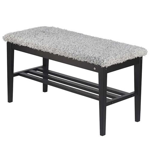 Nadja Bänk Svartbetsad Ek/Fårskinnslook ljusgrå