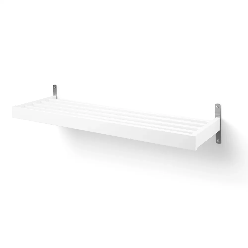 oscarssons möbel, nadja skohylla 100 cm väggmonterad vitlackad björk/slipat stål