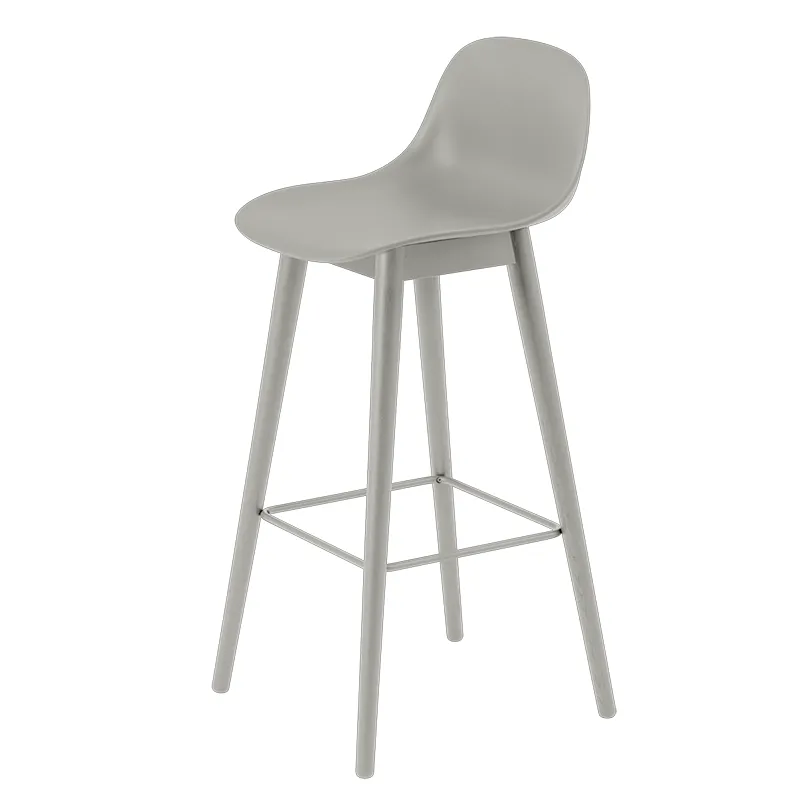 muuto, fiber barstol hög wood base - 75 cm - grey/grey