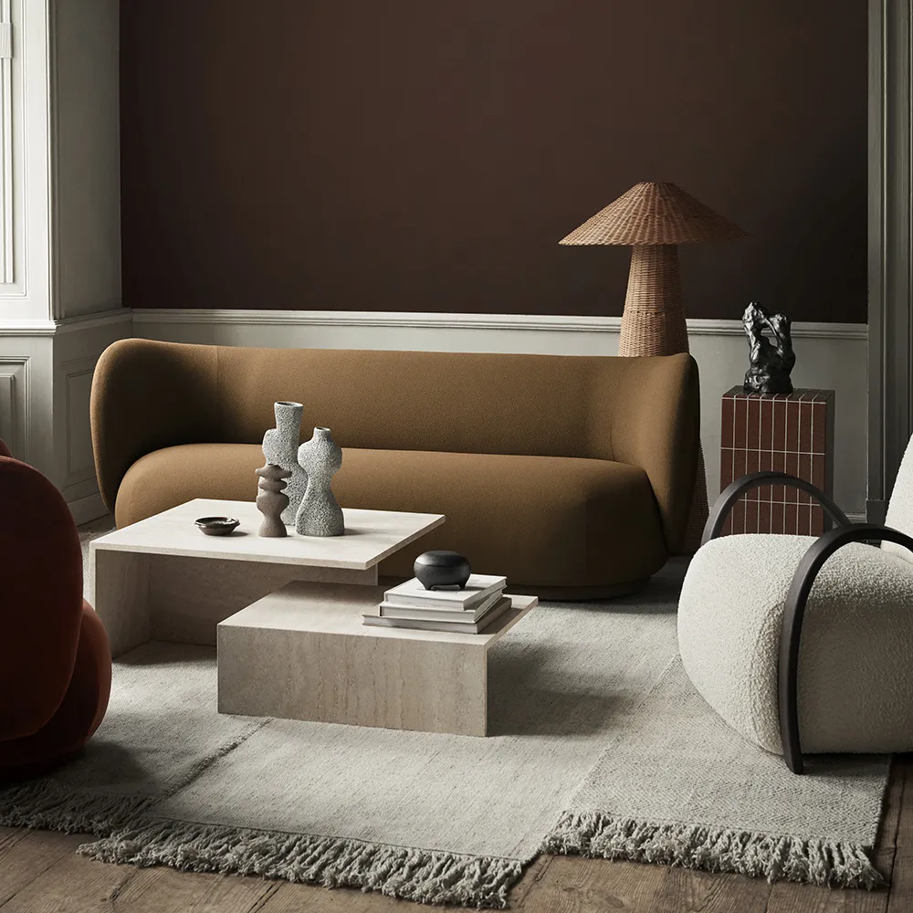 Alternativ bild 1 för Ferm Living - Distinct Grande Duo Tables - Soffbord - Distinct Grande Duo Tables - Travertine - W133 x D70 x H35 cm