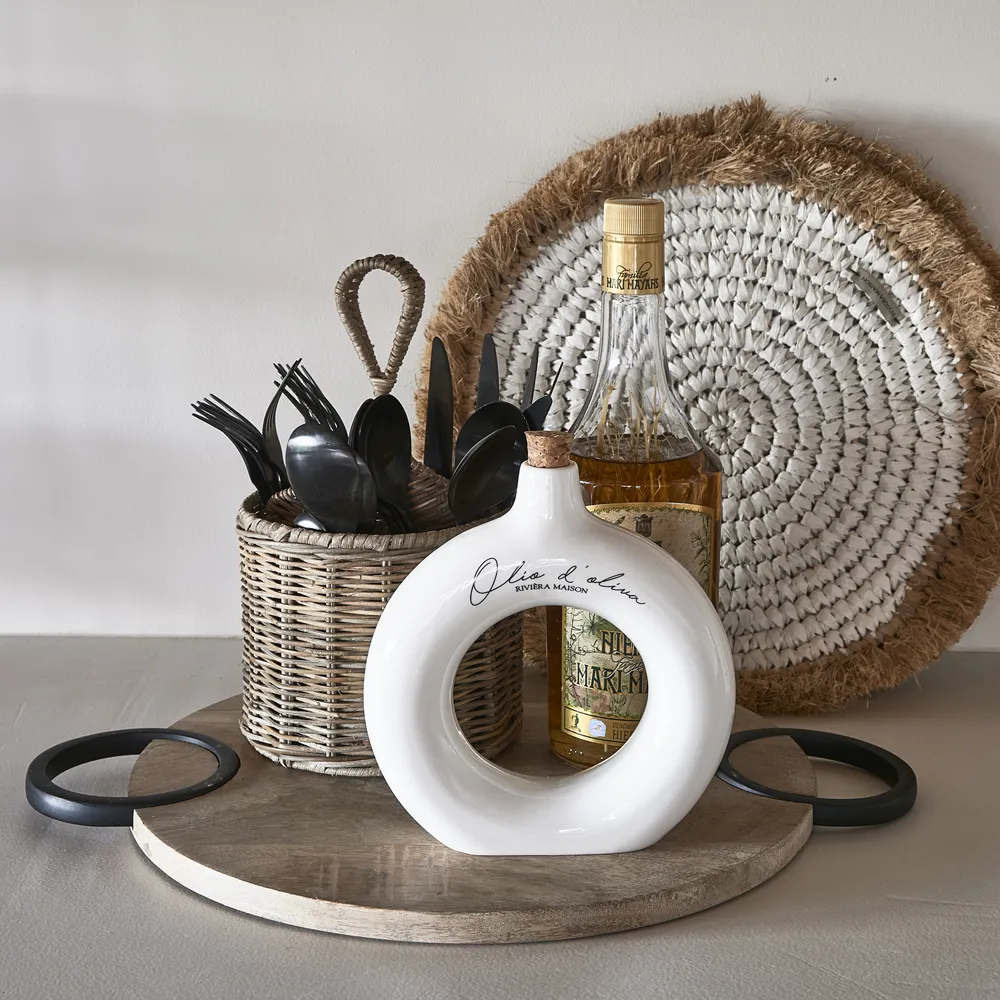 Handgjord Vinäger- och oljeflaska Olio D'Oliva Off White