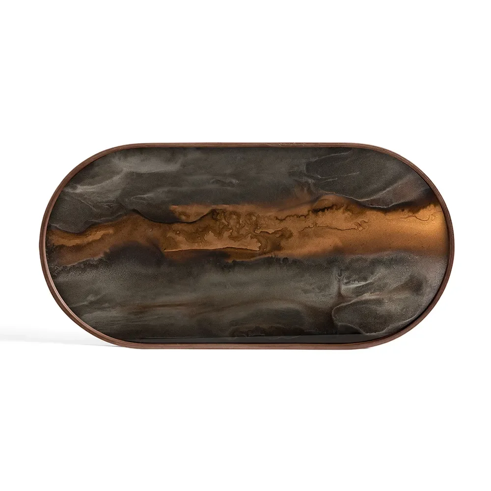 Ethnicraft, Organic glas bricka oval M bronze