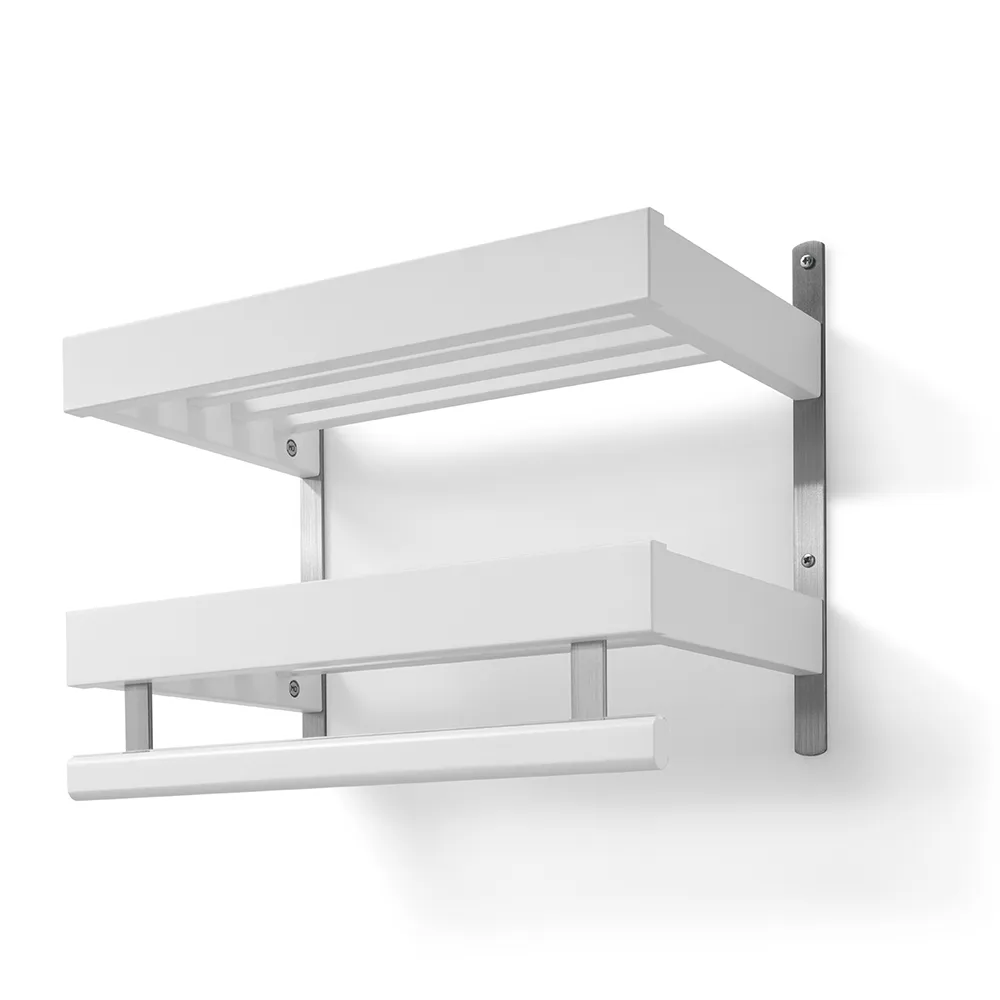 oscarssons möbel, nadja hatthylla 50 cm 2 plan vitlackad björk/slipat stål