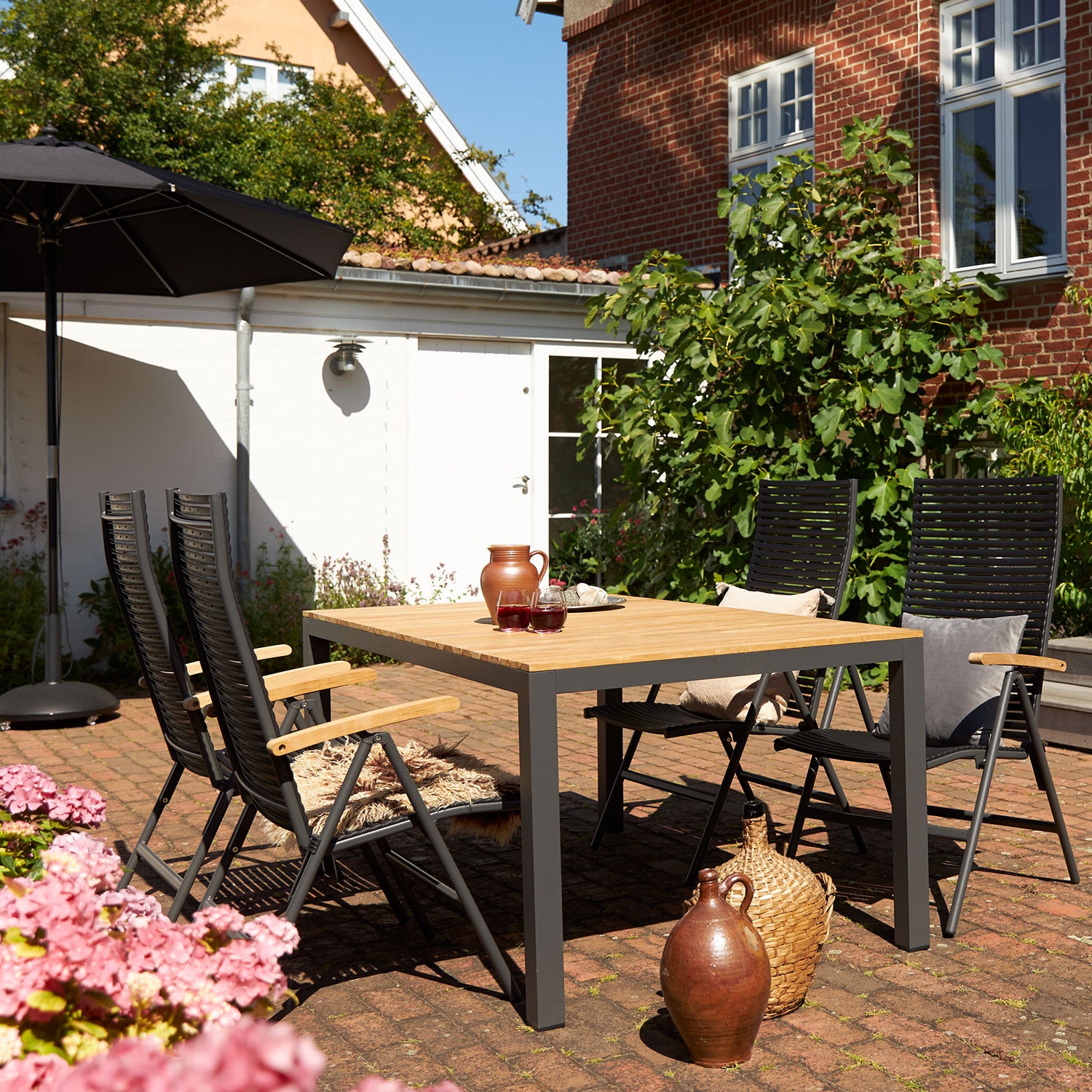 Mood positionstol stapelbar antracit aluminium/teak 