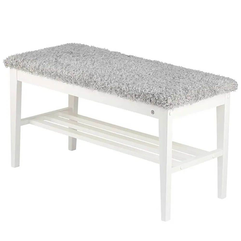 Nadja Bänk Vitlackad Björk/Fårskinnslook ljusgrå