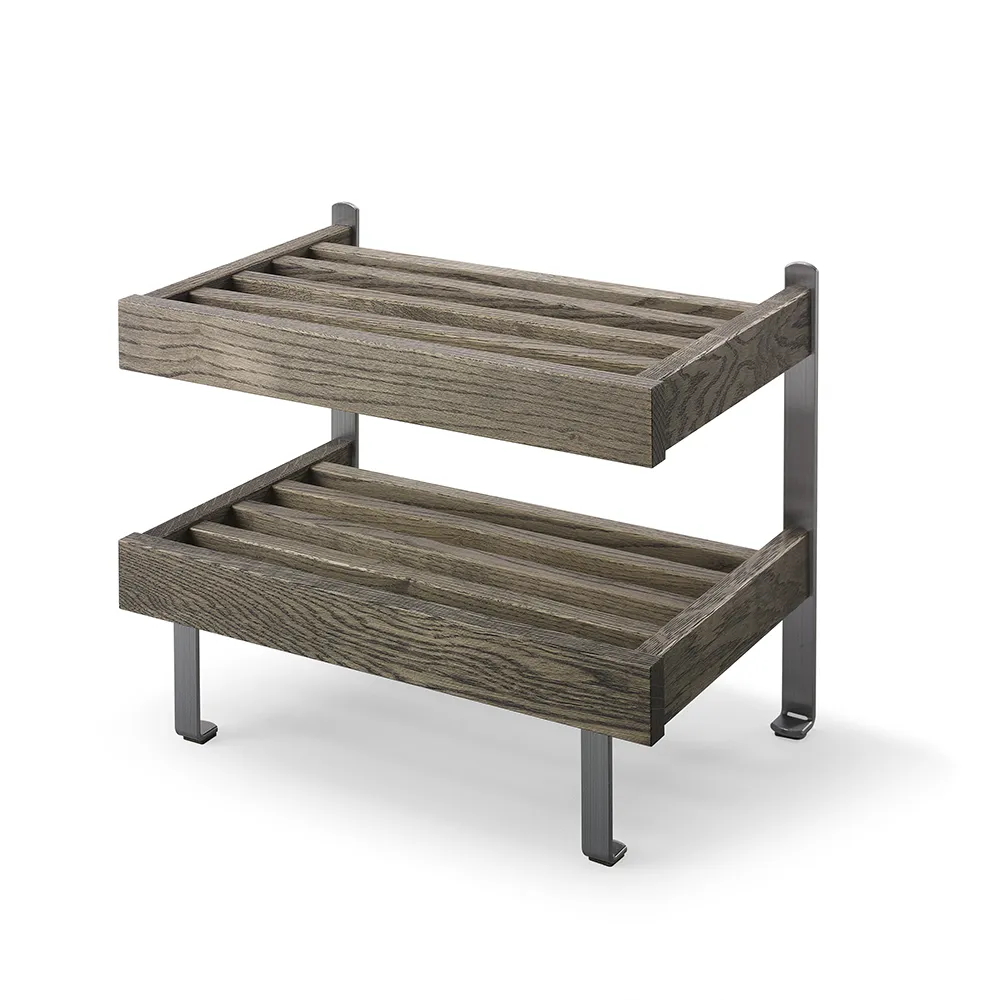 oscarssons möbel, nadja skohylla rökt ek/slipat stål