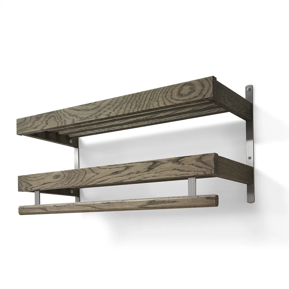 oscarssons möbel, nadja hatthylla 80 cm 2 plan rökt ek/slipat stål