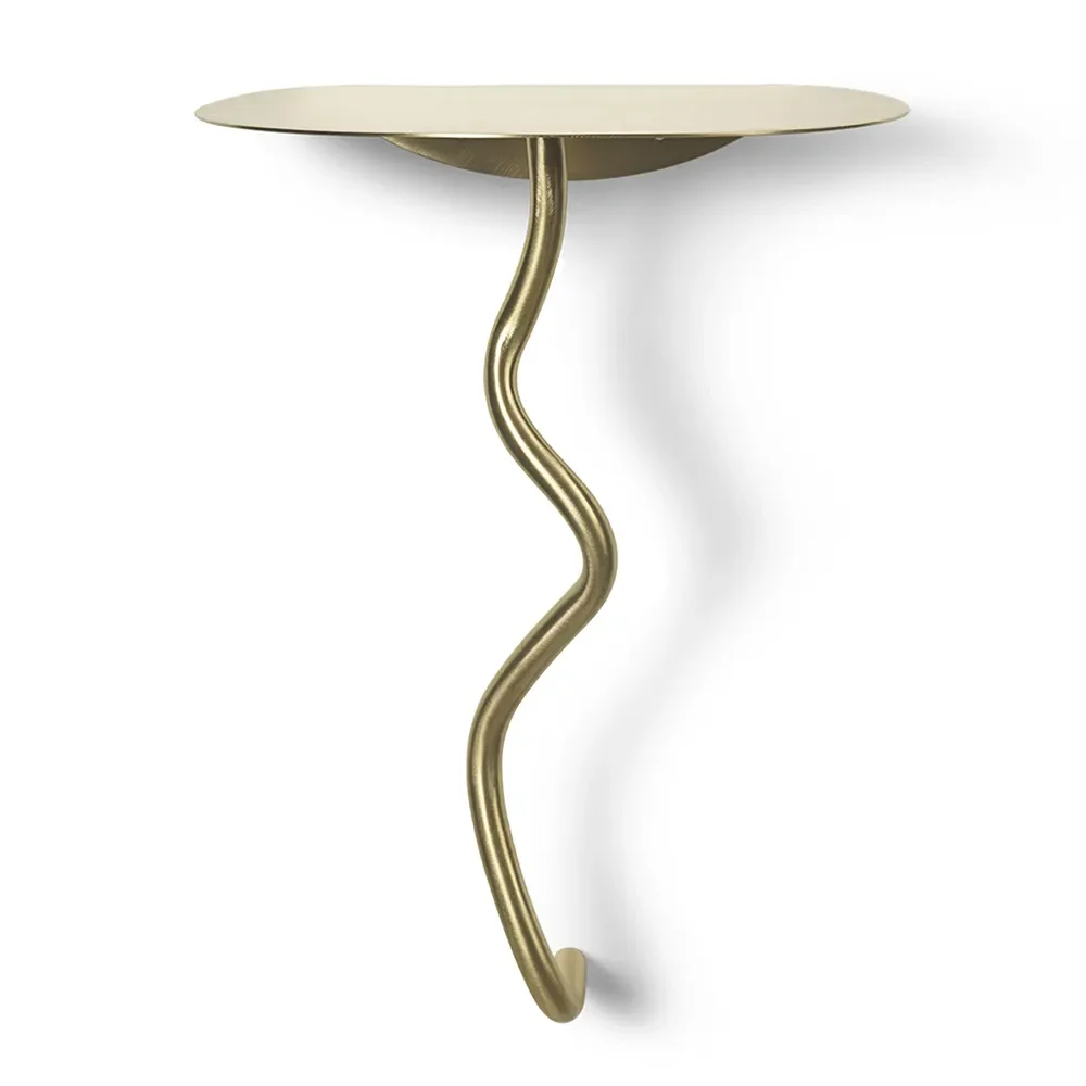 ferm living, curvature väggmonterat bord - brass