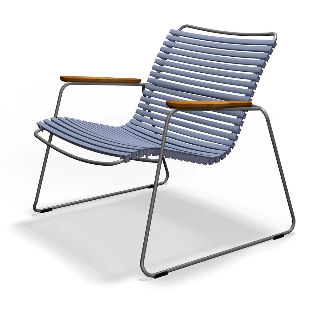 houe, click roomy lounge chair pigeon blue. frame: grey. armrest: bamboo