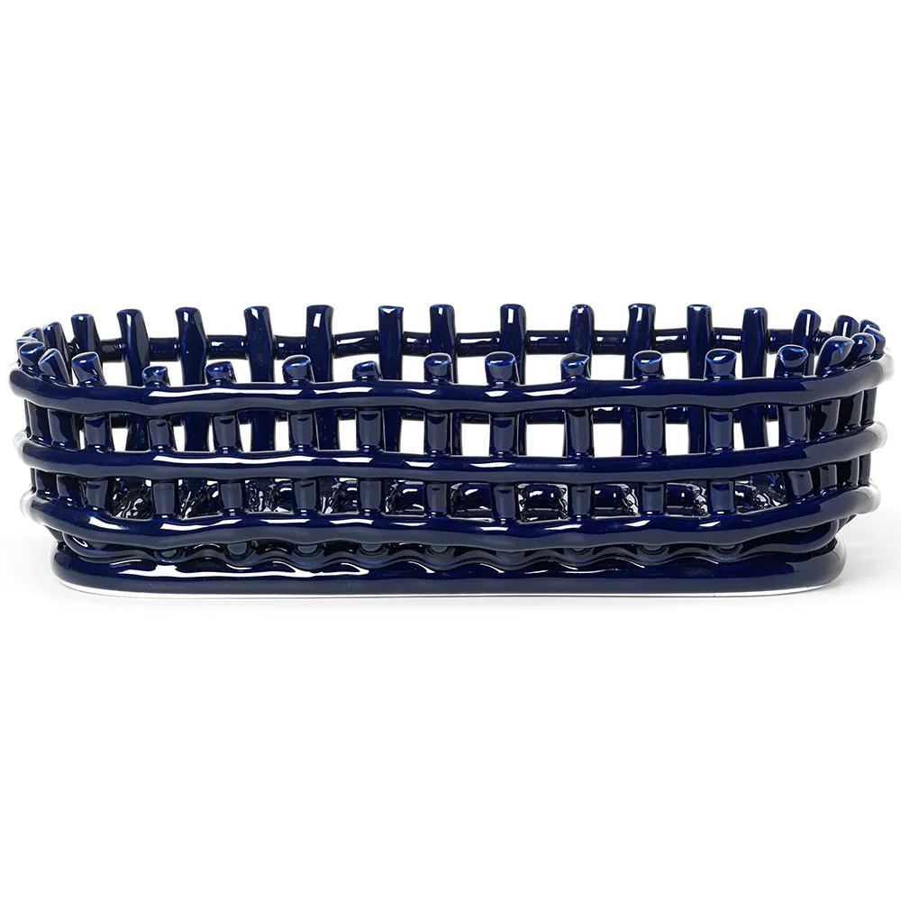 Alternativ bild 0 för Ferm Living - Ceramic Basket - Korg - Oval - Blue - W30 x H8,5 x D15 cm